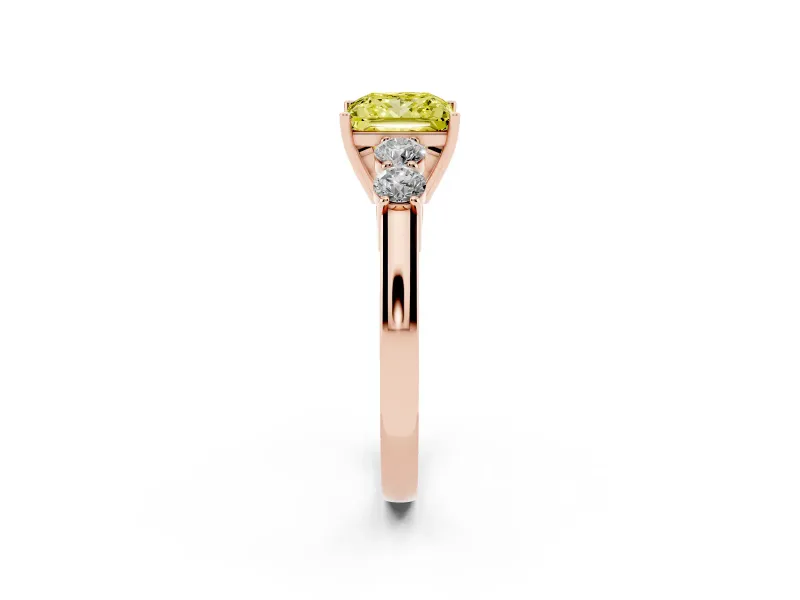 Princess Cut 5 Stone Engagement Ring Setting for a Fancy Yellow Lab-Grown Diamond | Rose Gold