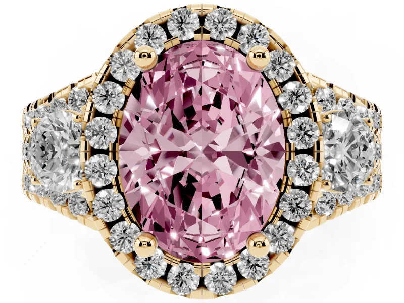 Oval Halo Split Shank Engagement Ring Setting for a Fancy Pink Lab-Grown Diamond | Round Side Stones | Yellow Gold