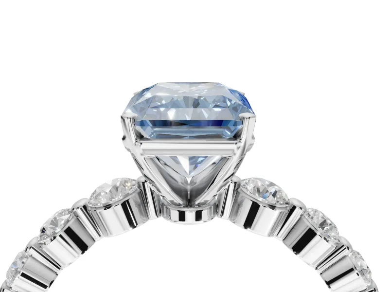 Radiant Cut Graduated Side Stone Engagement Ring Setting for a Fancy Blue Lab-Grown Diamond | Sterling Silver