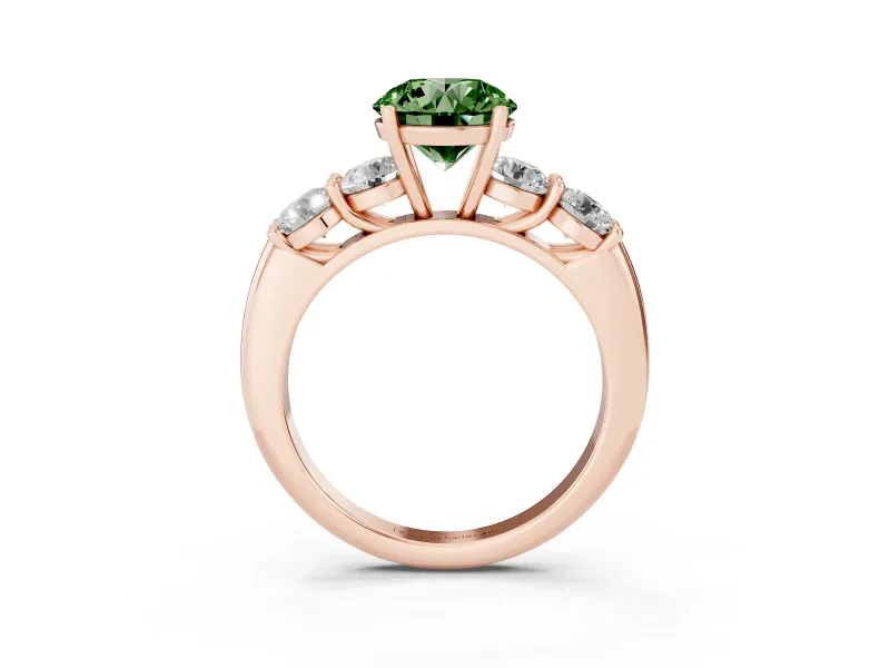 Round 5 Stone Engagement Ring Setting for a Fancy Green Lab-Grown Diamond | Rose Gold
