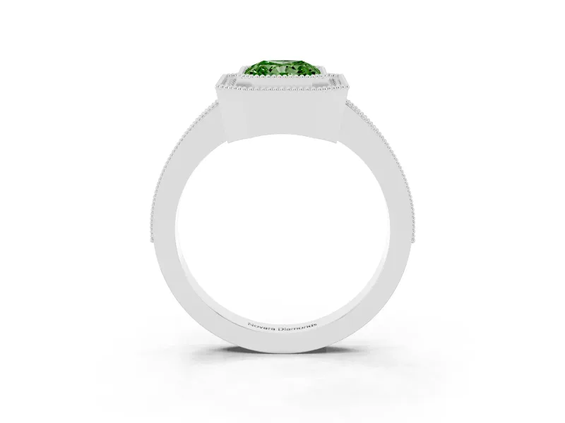 Radiant Cut Halo Engagement Ring Setting for a Fancy Green Lab-Grown Diamond | Sterling Silver - Design NV-24886