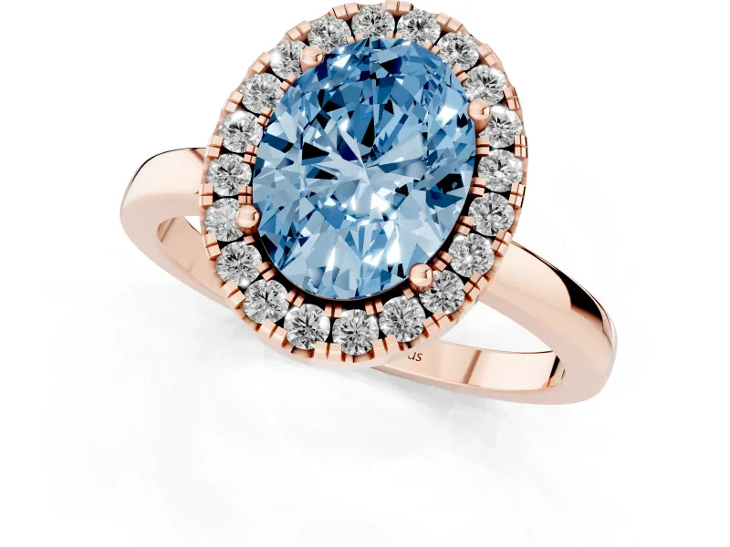 Oval Thin Halo Engagement Ring Setting for a Fancy Blue Lab-Grown Diamond | Plain Polished Band | Rose Gold