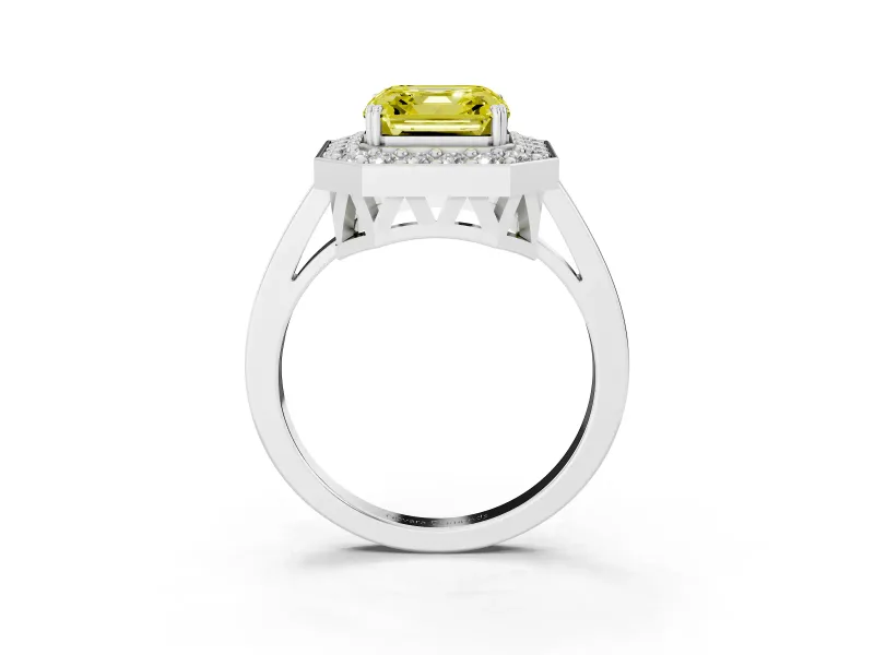 Asscher Cut Halo Engagement Ring Setting for a Fancy Yellow Lab-Grown Diamond | Polished Halo Rim | Sterling Silver