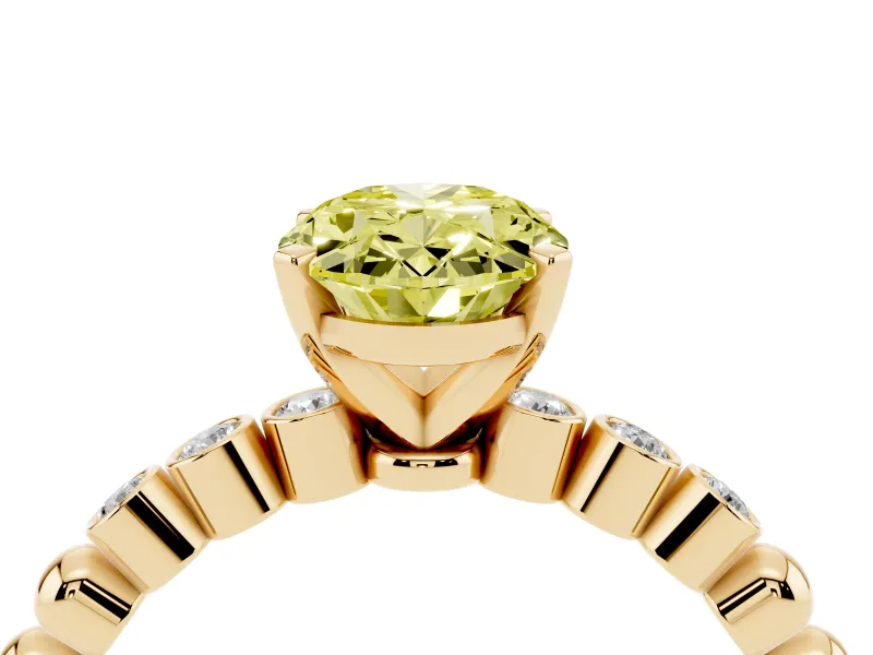 Oval Beaded Solitaire Engagement Ring Setting for a Fancy Yellow Lab-Grown Diamond | Yellow Gold