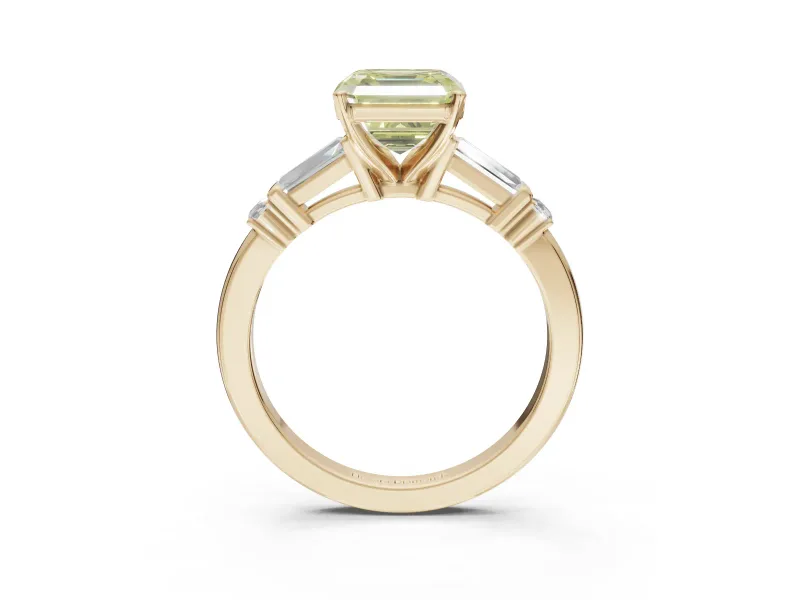 Asscher Cut Tapered Baguette Engagement Ring Setting for a Fancy Yellow Lab-Grown Diamond | Bar Set Sides | Yellow Gold