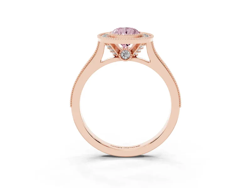 Pear-Shaped Vintage Milgrain Halo Engagement Ring Setting for a Fancy Pink Lab-Grown Diamond | Bezel Head | Rose Gold