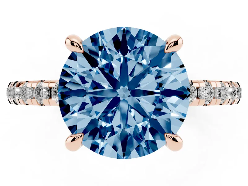 Round Petite Pavé Solitaire Engagement Ring Setting for a Fancy Blue Lab-Grown Diamond | Slim Band | Rose Gold