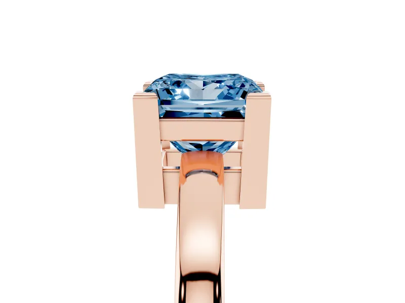 Princess Cut Solitaire Engagement Ring Setting for a Fancy Blue Lab-Grown Diamond | Flat Tab Prongs | Rose Gold