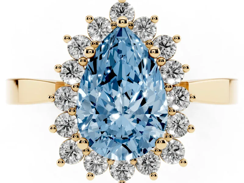 Pear-Shaped Scalloped Halo Engagement Ring Setting for a Fancy Blue Lab-Grown Diamond | Yellow Gold