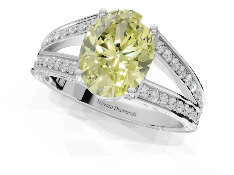 Oval Split Shank Pavé Engagement Ring Setting for a Fancy Yellow Lab-Grown Diamond | Platinum