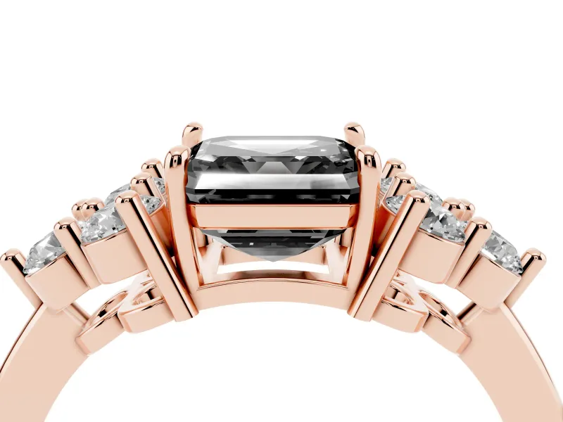 Asscher Cut Cluster Side Stone Engagement Ring Setting for a Black Center | Plain Band | Rose Gold
