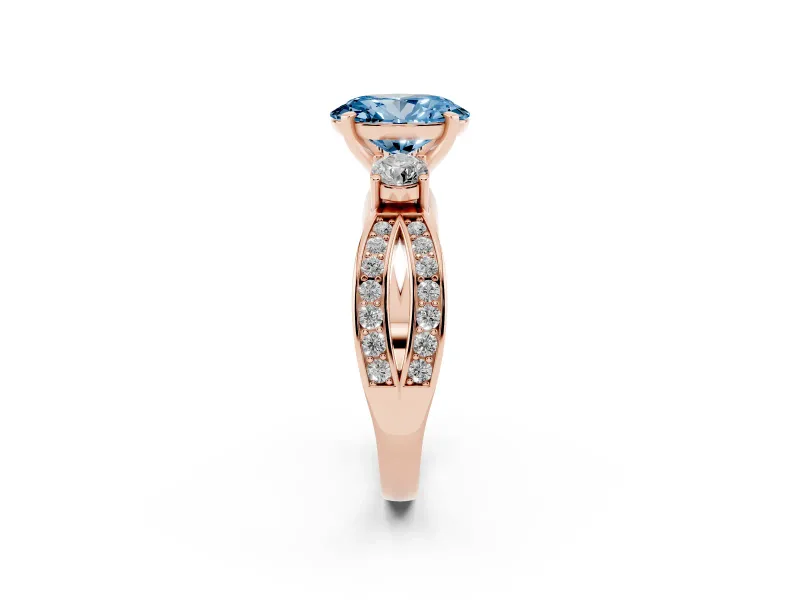 Oval Three-Stone Twist Engagement Ring Setting for a Fancy Blue Lab-Grown Diamond | Rose Gold