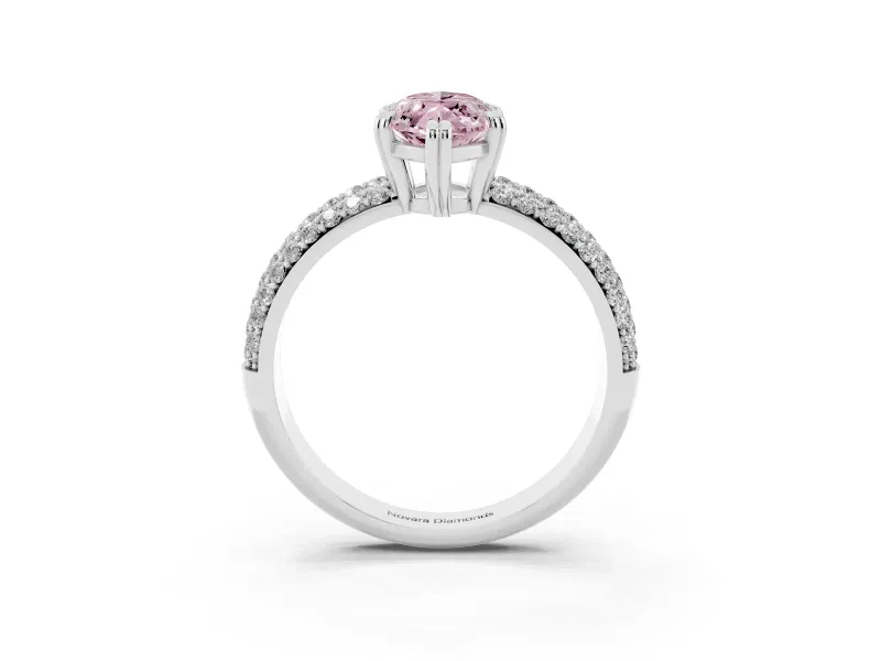 Fancy Pink Marquise Cut Diamond Solitaire Ring Set in Silver with Multi-Row Round Pavé Band and Prong Setting