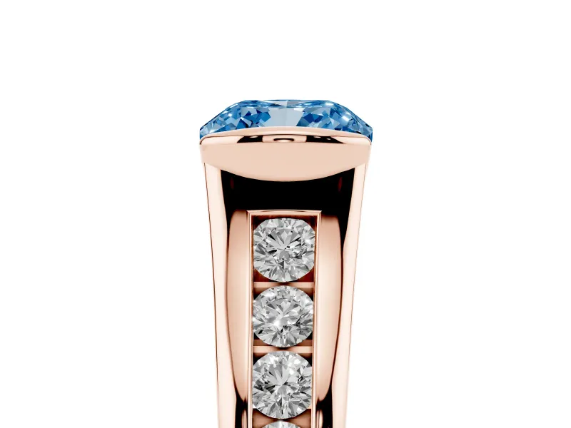 Cushion Cut Half Bezel Engagement Ring Setting for a Fancy Blue Lab-Grown Diamond | Rose Gold