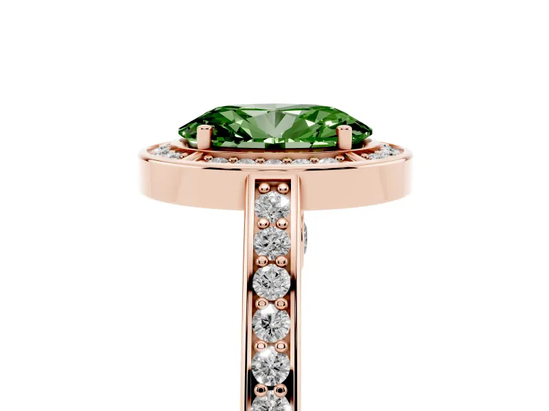Oval Sectioned Halo Engagement Ring Setting for a Fancy Green Lab-Grown Diamond | Rose Gold