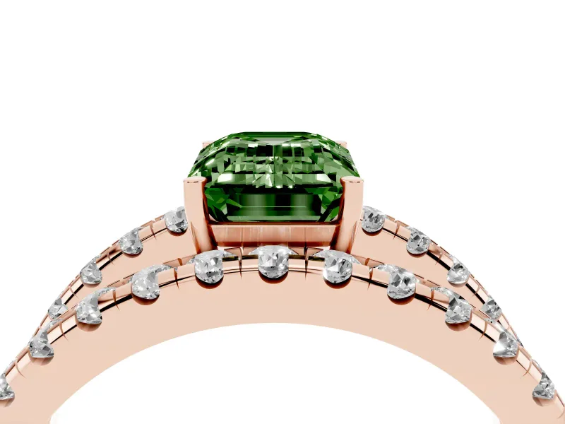 Emerald Cut Split Shank Pavé Engagement Ring Setting for a Fancy Green Lab-Grown Diamond | Rose Gold
