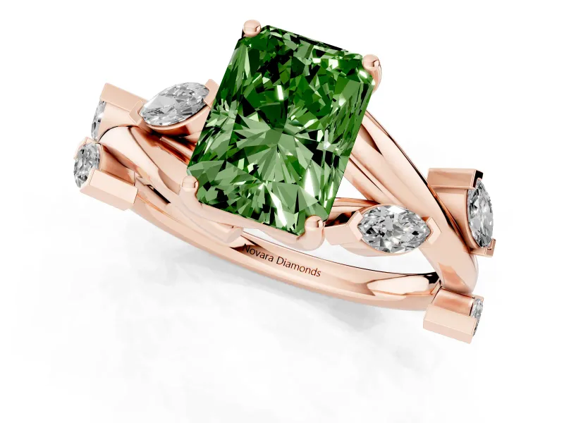 Radiant Cut Twisted Vine Engagement Ring Setting for a Fancy Green Lab-Grown Diamond | Rose Gold