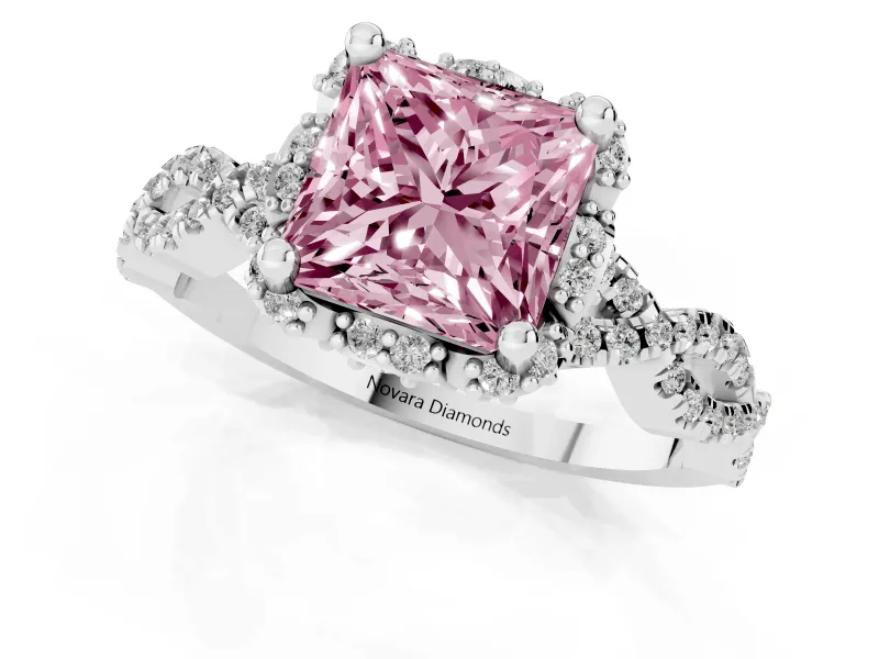 Princess Cut Halo Engagement Ring Setting for a Fancy Pink Lab-Grown Diamond | Sterling Silver - Design NV-24725