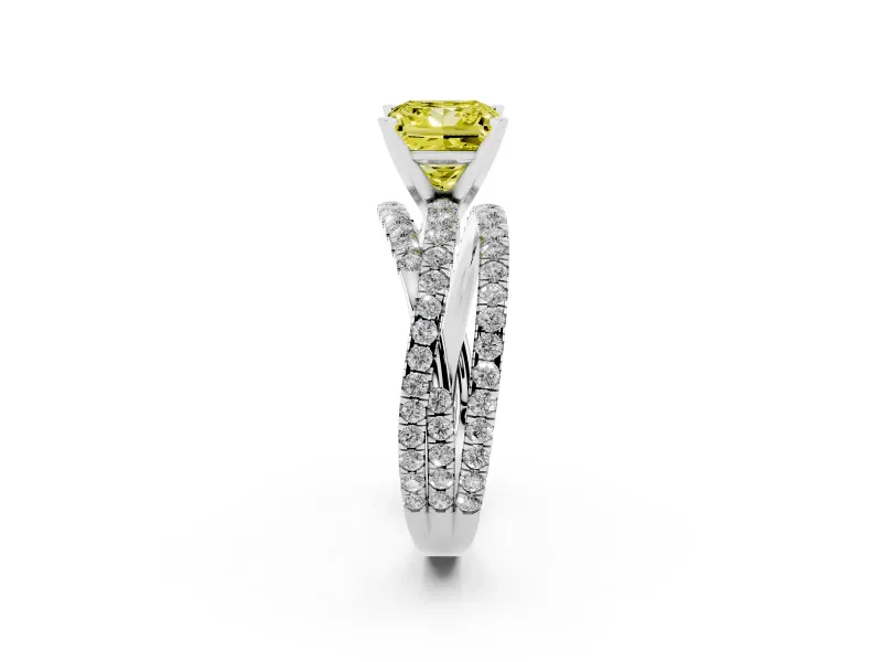 Princess Cut Twisted Pavé Engagement Ring Setting for a Fancy Yellow Lab-Grown Diamond | White Gold