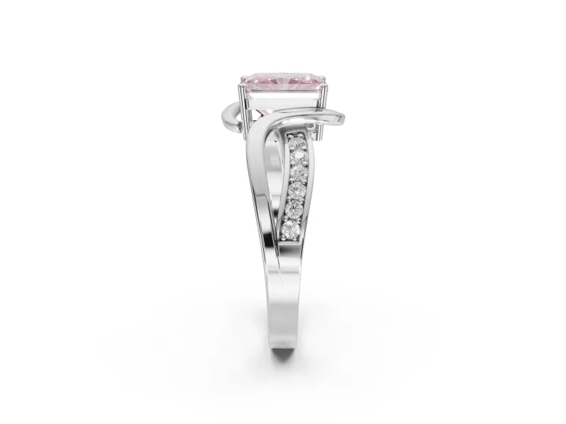 Radiant Cut Bypass Solitaire Engagement Ring Setting for a Fancy Pink Lab-Grown Diamond | Pavé Strands | White Gold