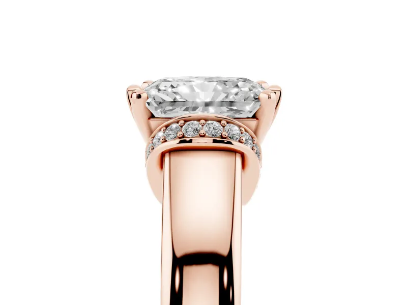 Radiant Cut Pavé Collar Solitaire Engagement Ring Setting | Wide Polished Band | Rose Gold