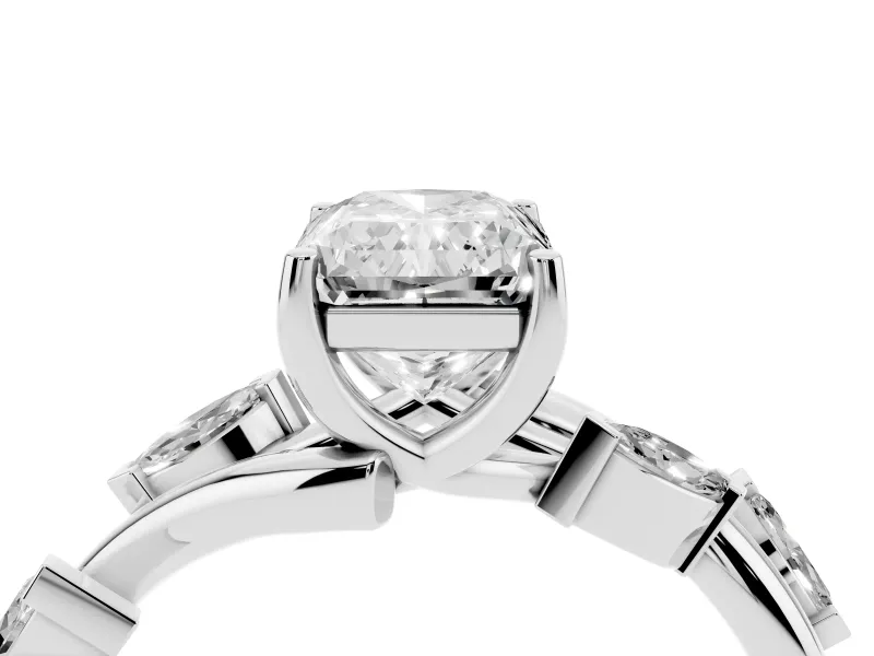 Radiant Cut Twisted Vine Engagement Ring Setting | Marquise Side Stones | White Gold
