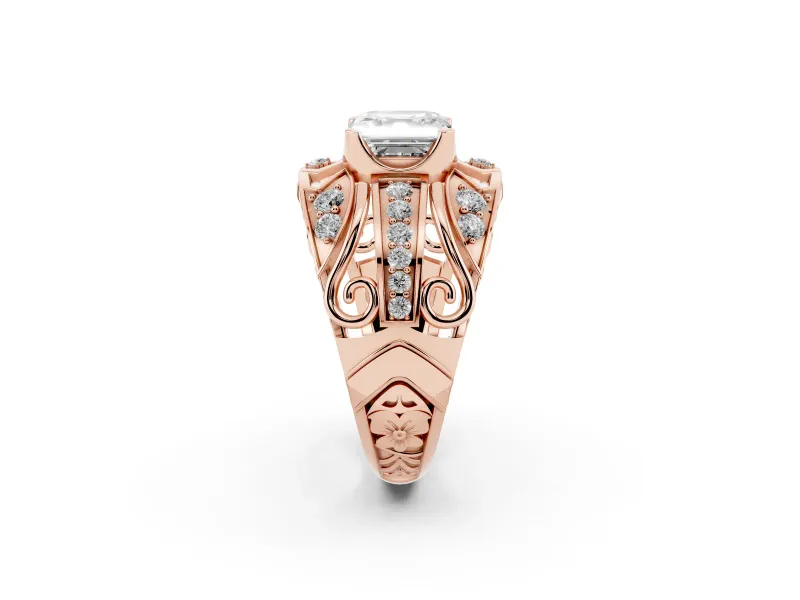Asscher Cut Art Deco Graduated Pave Engagement Ring Setting | Split Shank | Rose Gold
