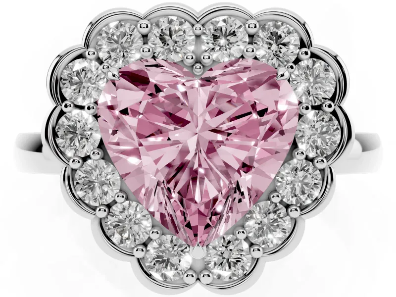 Heart-Shaped Scalloped Cluster Halo Engagement Ring Setting for a Fancy Pink Lab-Grown Diamond | Plain Band | Platinum