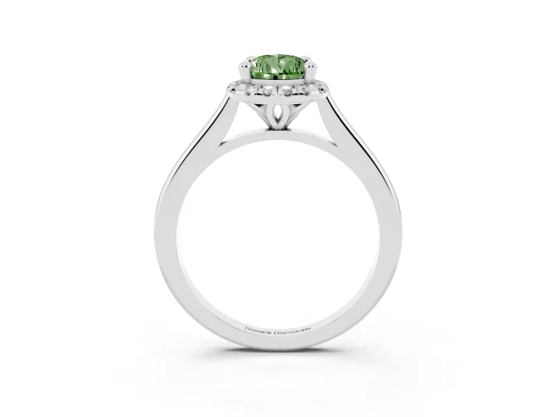 Pear-Shaped Halo Engagement Ring Setting for a Fancy Green Lab-Grown Diamond | Plain Polished Band | Platinum