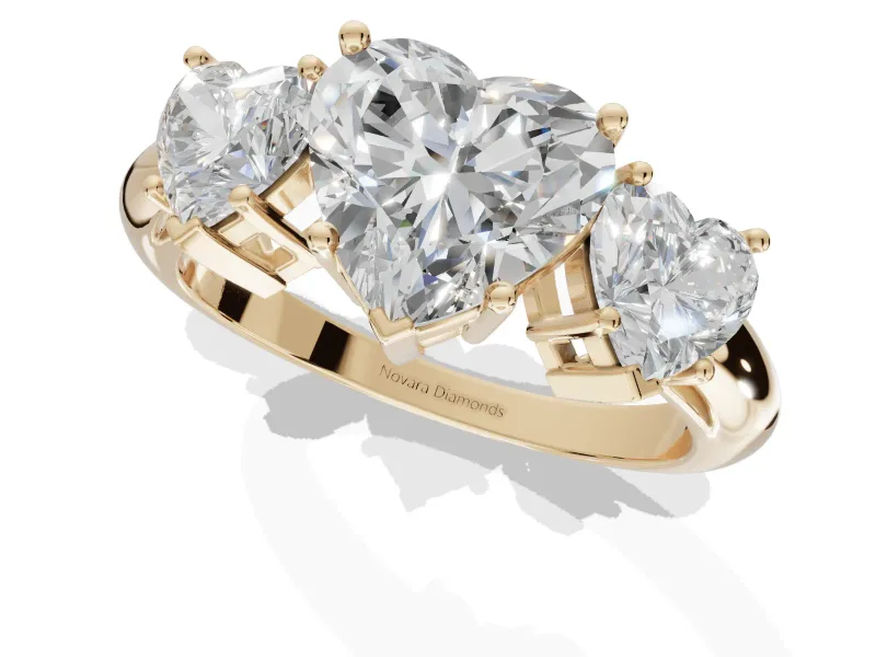 Heart-Shaped Three Stone Engagement Ring Setting | Plain Band | Yellow Gold