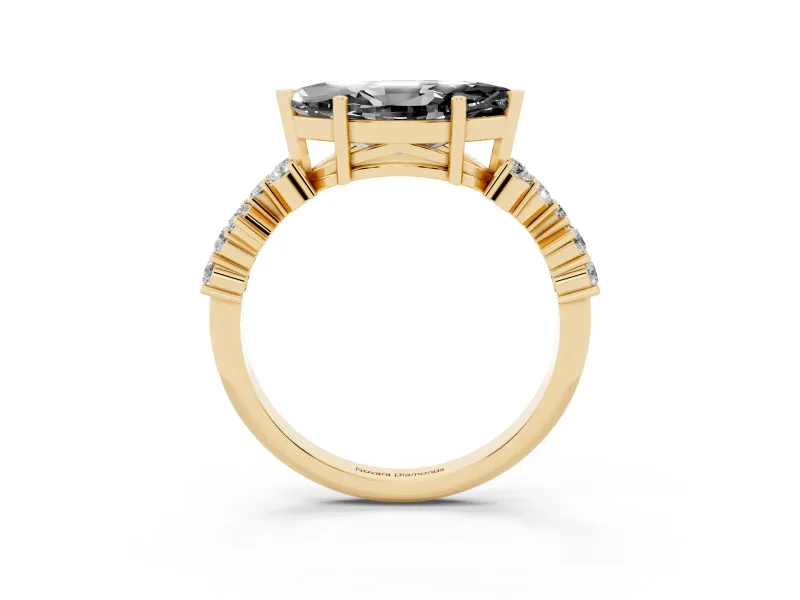 Marquise Scattered Accent Engagement Ring Setting for a Black Center | Slim Band | Yellow Gold