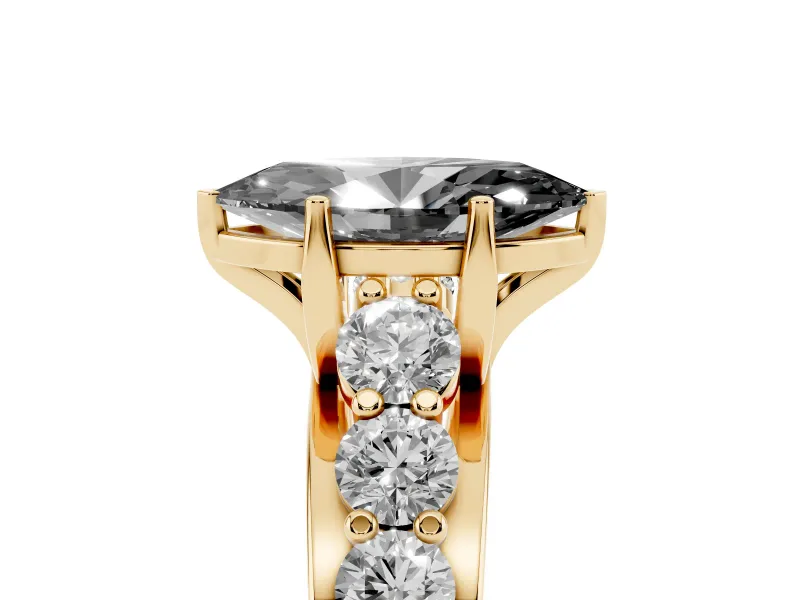 Marquise Graduated Engagement Ring Setting for a Black Center | Yellow Gold