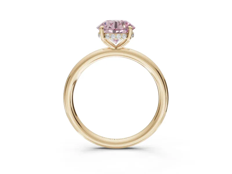 Round Hidden Halo Ring Setting for a Fancy Pink Lab-Grown Diamond | Yellow Gold