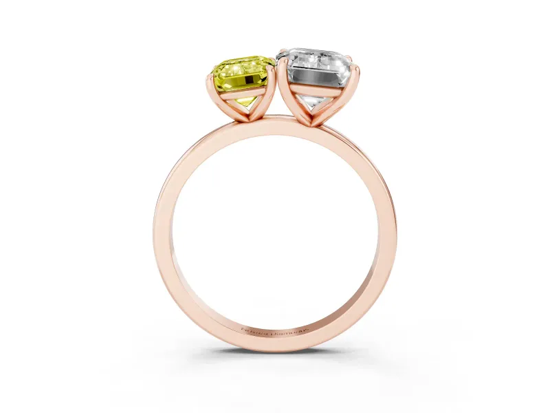 Fancy Yellow Emerald Cut and Emerald Cut Toi Moi Ring Set in Rose gold with Prong Setting