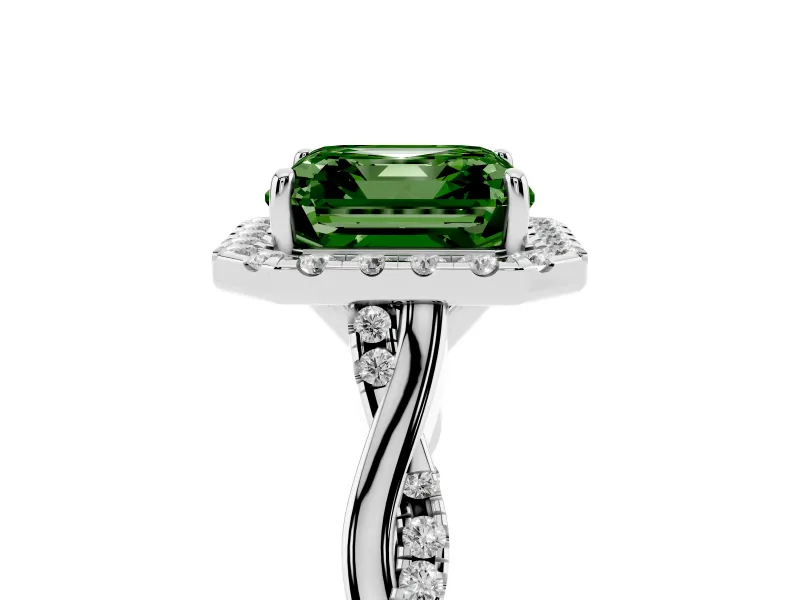 Asscher Cut Twist Halo Engagement Ring Setting for a Fancy Green Lab-Grown Diamond | Platinum