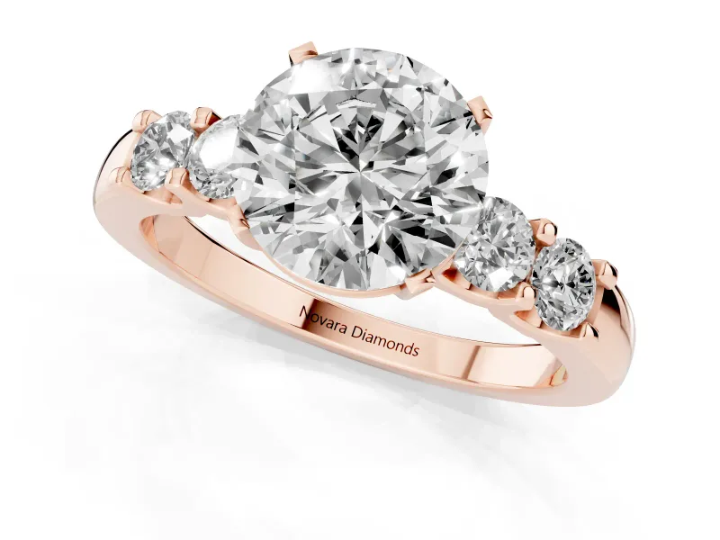 Round Five Stone Engagement Ring Setting | Prong-Set Side Stones | Rose Gold