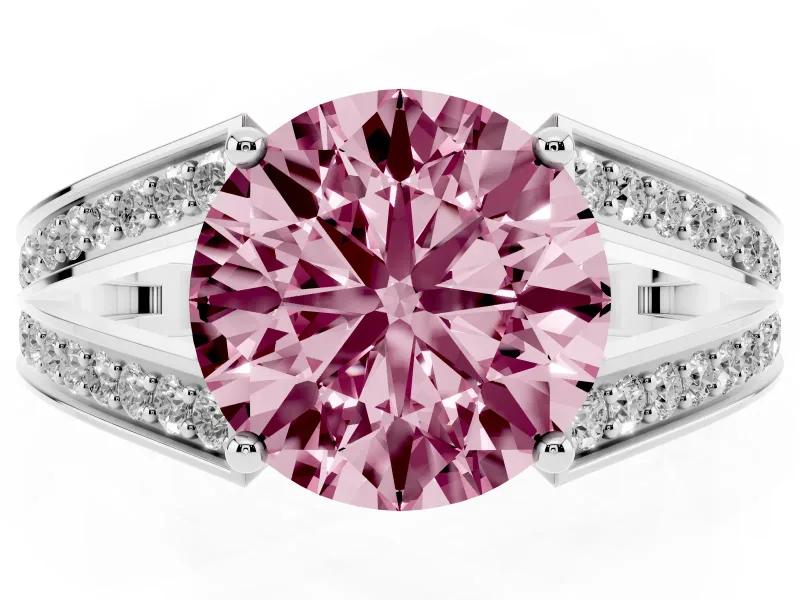 Round Split Shank Pavé Engagement Ring Setting for a Fancy Pink Lab-Grown Diamond | Platinum