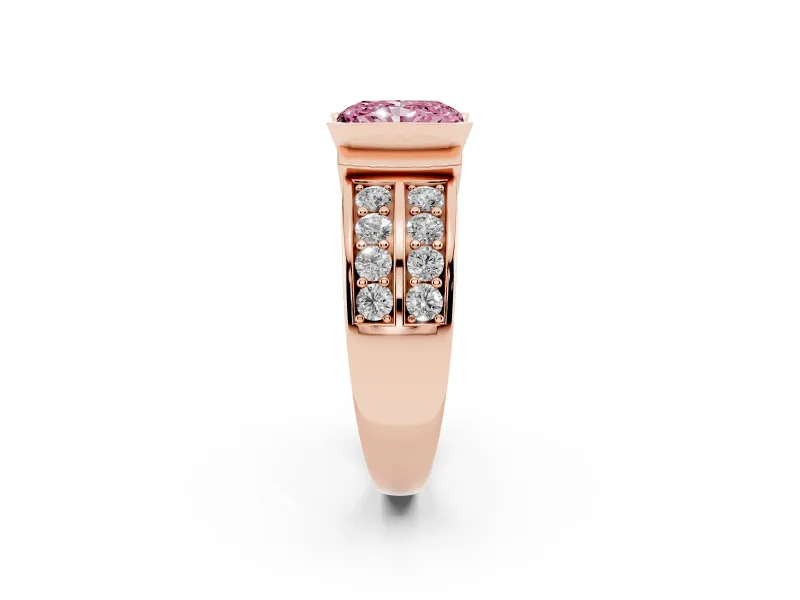 Radiant Cut Half Bezel Engagement Ring Setting for a Fancy Pink Lab-Grown Diamond | Double Row Channel Band | Rose Gold