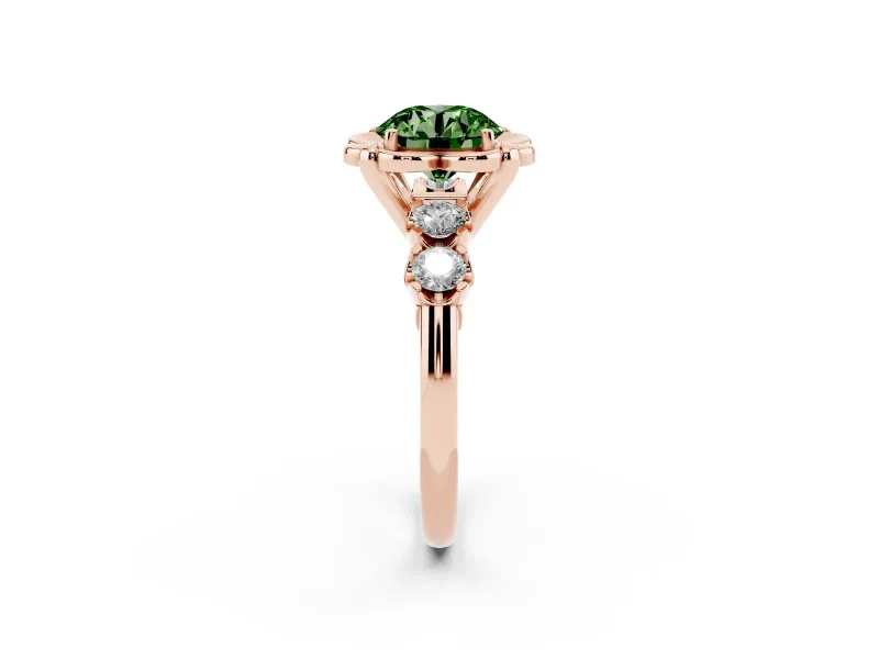 Round Floral Engagement Ring Setting for a Fancy Green Lab-Grown Diamond | Petal Frame | Rose Gold