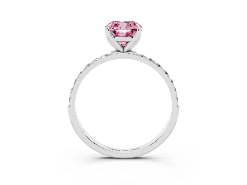 Cushion Cut Pave Solitaire Engagement Ring Setting for a Fancy Pink Lab-Grown Diamond | Slim Band | Sterling Silver