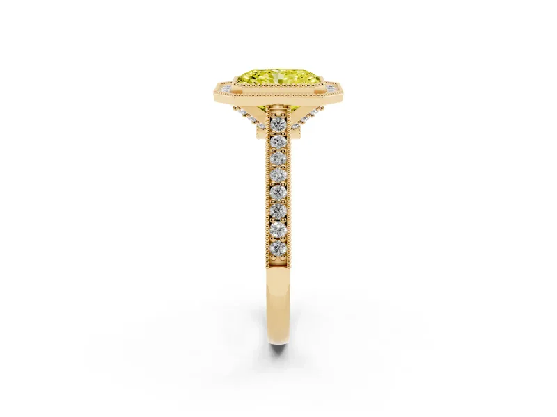 Radiant Cut Halo Engagement Ring Setting for a Fancy Yellow Lab-Grown Diamond | Yellow Gold - Design NV-24721