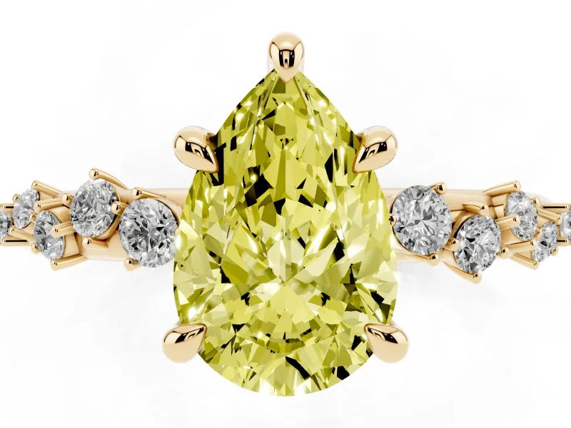 Pear-Shaped Graduated Engagement Ring Setting for a Fancy Yellow Lab-Grown Diamond | Yellow Gold