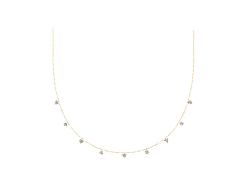 Heart and Round Lab-Grown Diamond Station Necklace | Alternating Stations | Yellow Gold