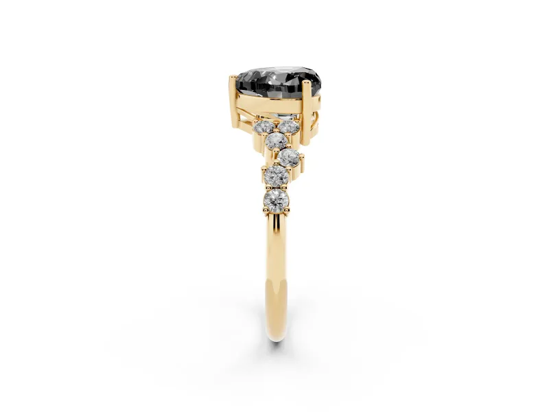 Heart-Shaped Scattered Accent Engagement Ring Setting for a Black Center | Slim Band | Yellow Gold
