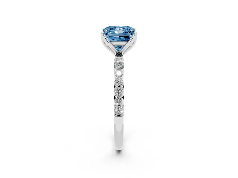 Princess Cut Pave Solitaire Engagement Ring Setting for a Fancy Blue Lab-Grown Diamond | Slim Band | Sterling Silver