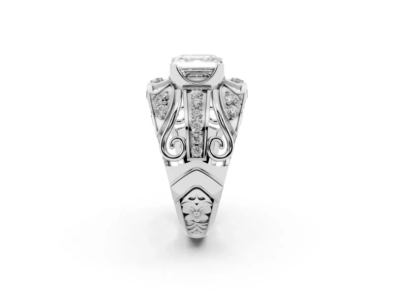 Asscher Cut Art Deco Graduated Pave Engagement Ring Setting | Split Shank | Sterling Silver