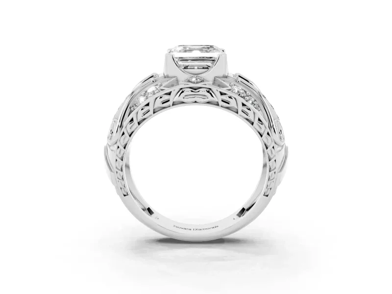 Asscher Cut Art Deco Graduated Pave Engagement Ring Setting | Split Shank | Sterling Silver