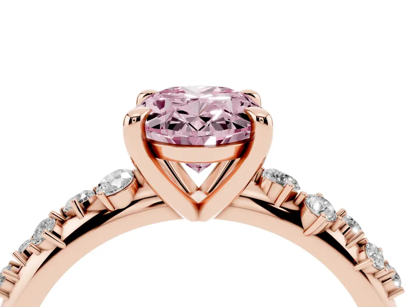 Oval Graduated Accent Engagement Ring Setting for a Fancy Pink Lab-Grown Diamond | Rose Gold