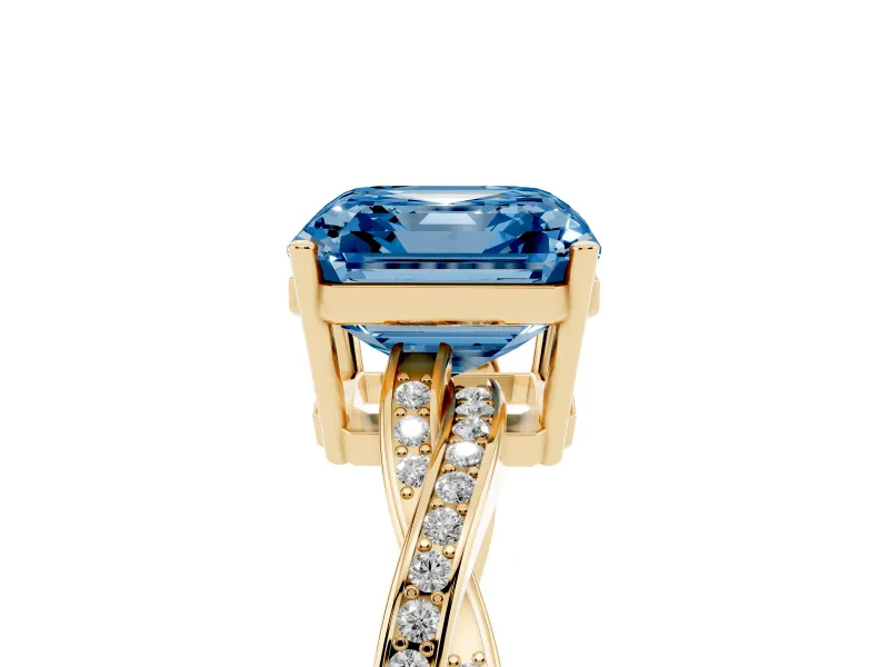 Asscher Cut Twisted Pavé Solitaire Engagement Ring Setting for a Fancy Blue Lab-Grown Diamond | Yellow Gold