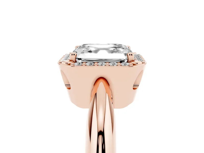 Asscher Cut Halo Engagement Ring Setting | Plain Tapered Band | Rose Gold